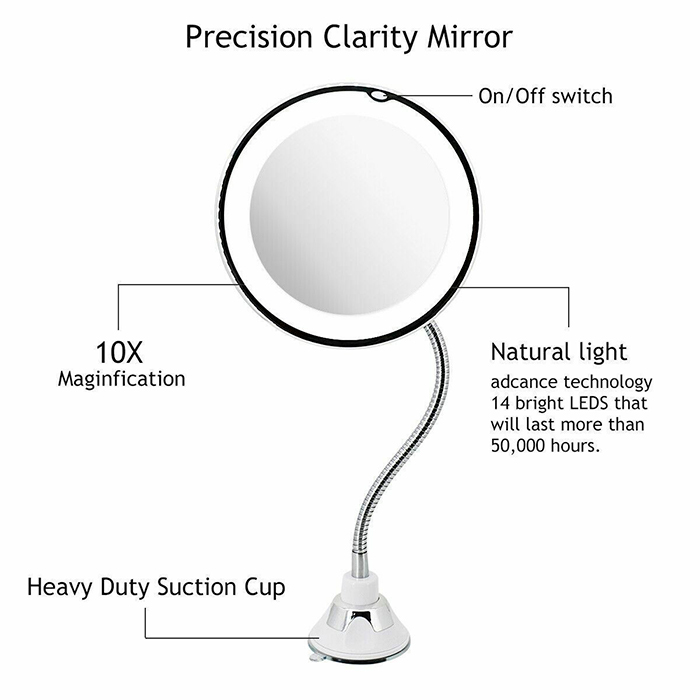 BeautyMirror, lusterko z powiększeniem, potężnym oświetleniem LED i giętkim uchwytem - Image 3