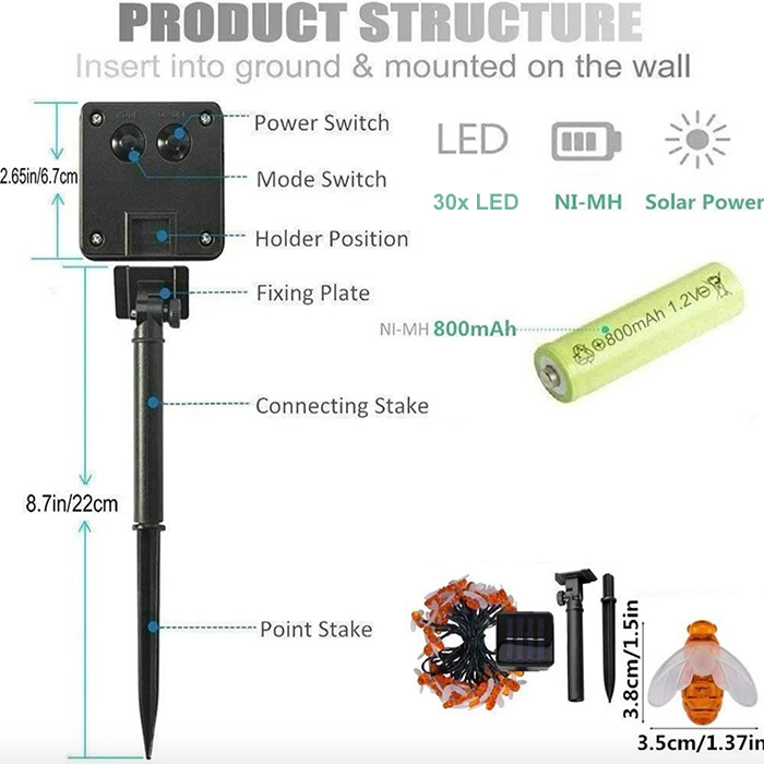 BeeLights, lampa słoneczna z 30 diodami LED w kształcie pszczół - Image 2