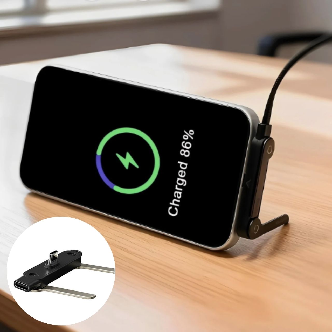 Kabel 2w1 do ładowania z podstawką na telefon, Bracky - Image 4