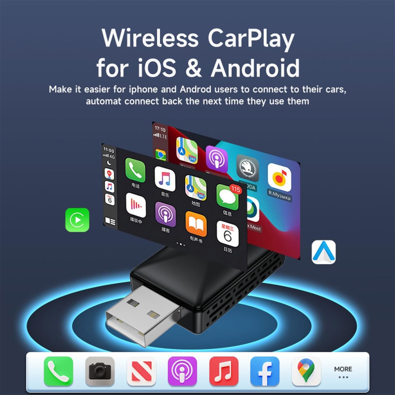 CarPlay, pendrive do bezprzewodowej łączności samochodowej z Apple CarPlay i Android Auto - Image 3