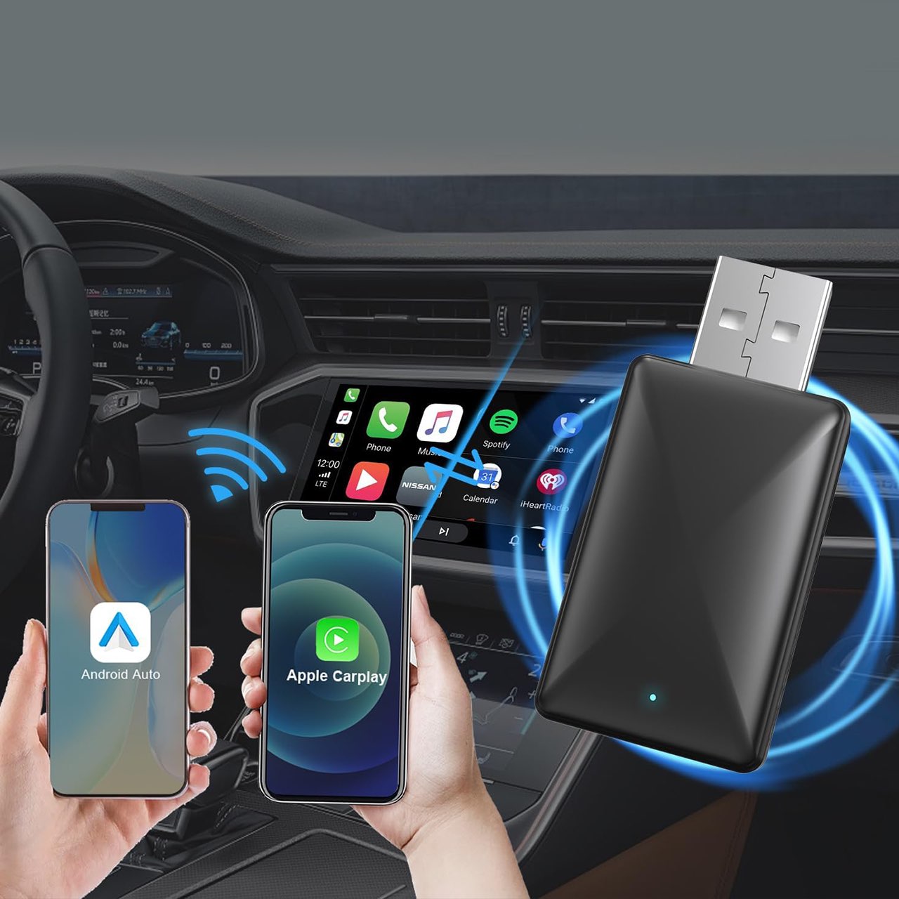 Pendrive umożliwia szybkie połączenie (bez kabli) twojego telefonu (CarPlay lub Android Auto) z samochodem!