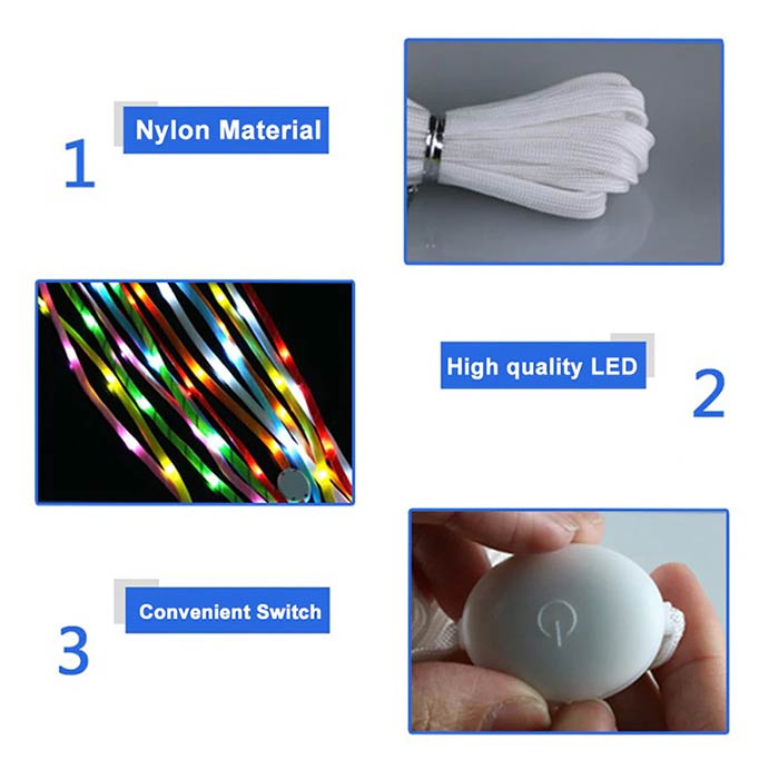 LedLaces, świecące sznurówki - białe z kolorowymi światłami ledowymi - Image 10