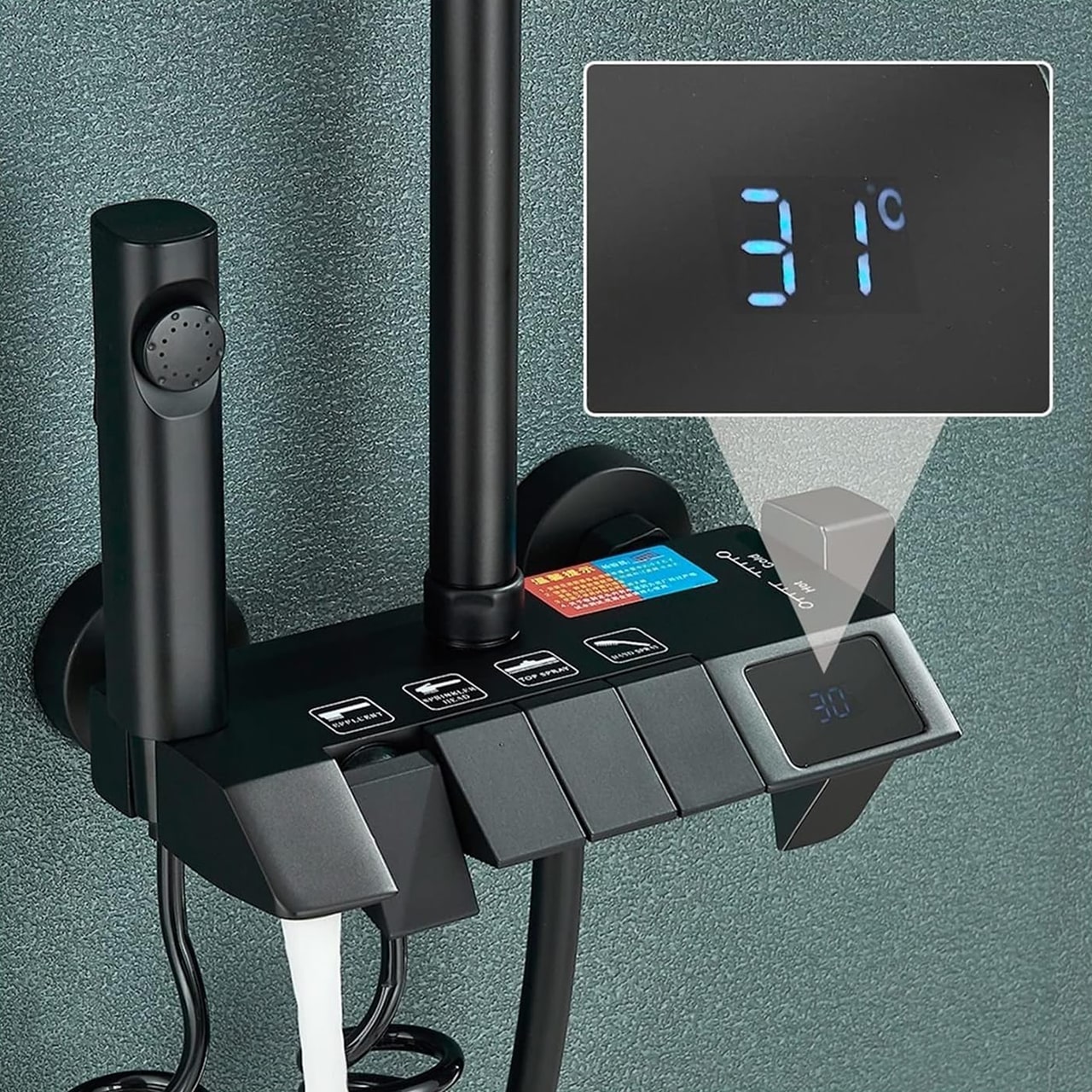 Nowoczesny design z cyfrowym wyświetlaczem temperatury wody LED.