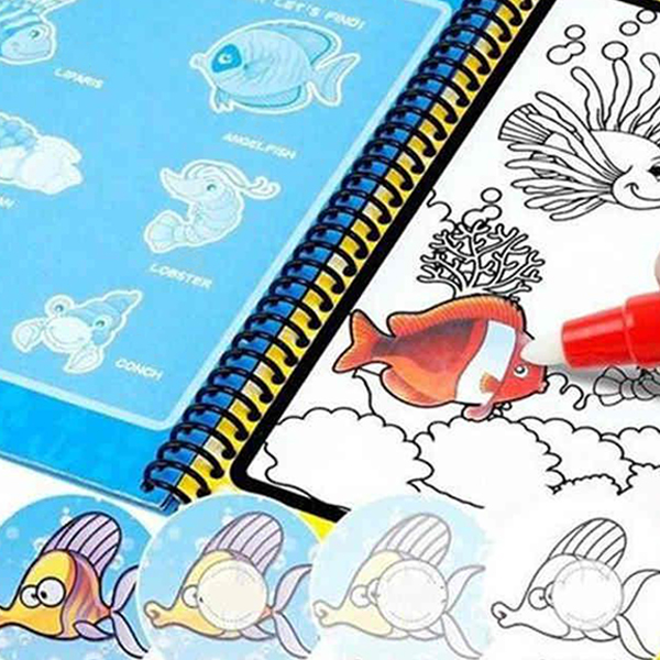 MagicWaterBook, zestaw 3 magicznych kolorowanek z wodnymi pisakami do tworzenia bez bałaganu - Image 4