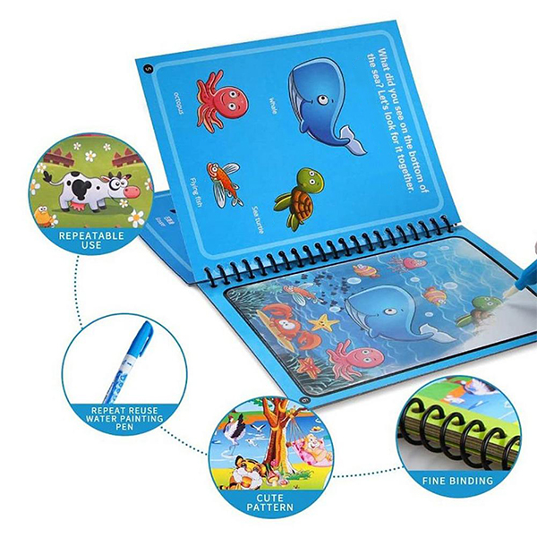 MagicWaterBook, zestaw 3 magicznych kolorowanek z wodnymi pisakami do tworzenia bez bałaganu - Image 6