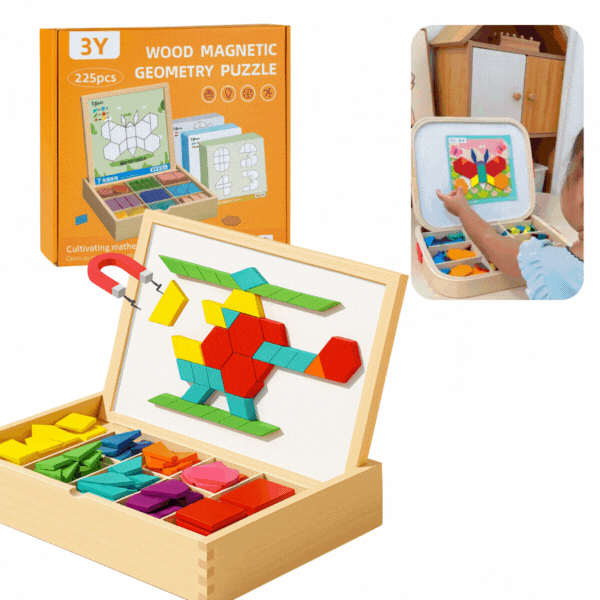 PUZZGEO, Magnetyczny drewniany zestaw puzzli (225 elementów)