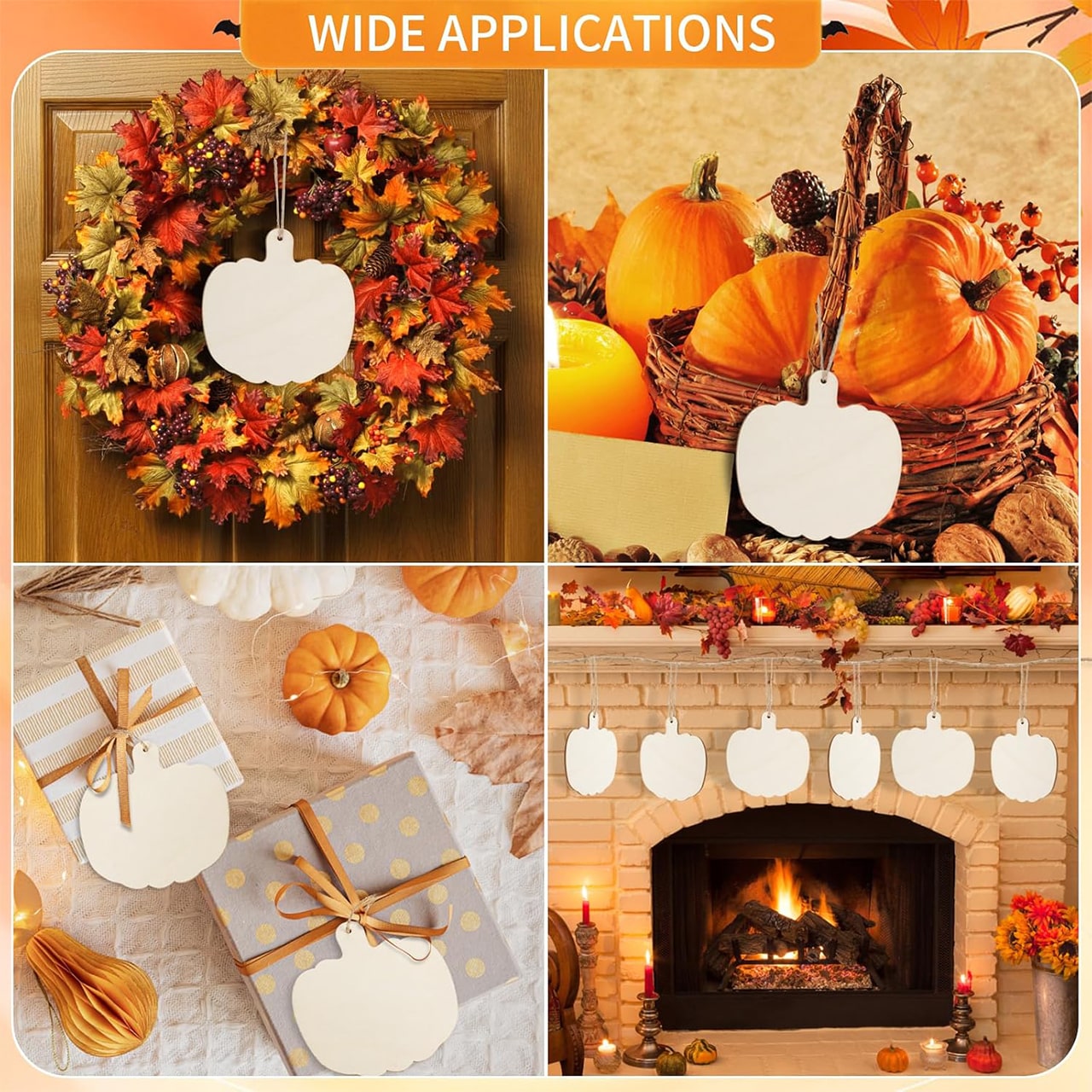 Pumpkins, drewniane płytki w kształcie dyni do stworzenia własnych (10 sztuk) - Image 3