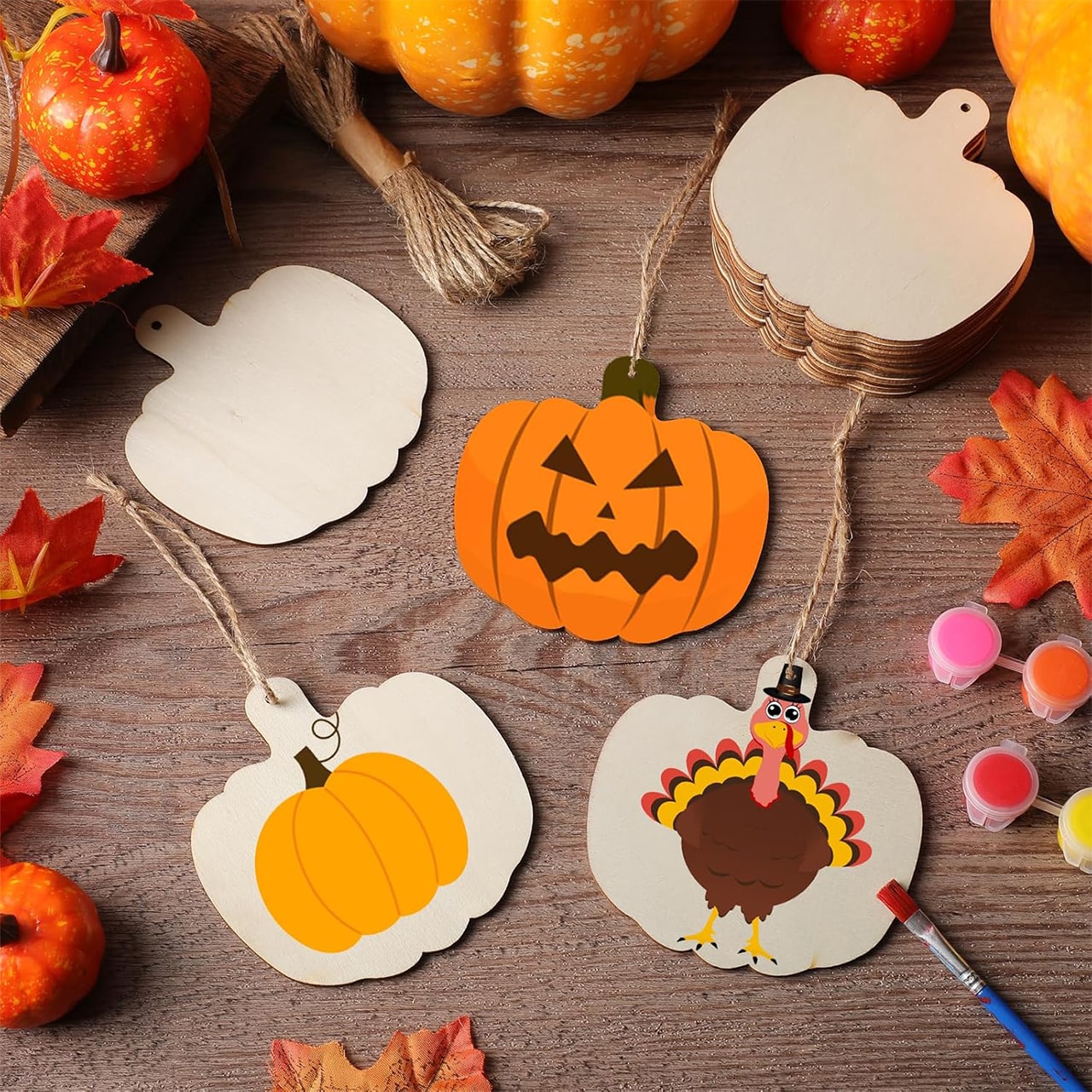 Pumpkins, drewniane płytki w kształcie dyni do stworzenia własnych (10 sztuk) - Image 6