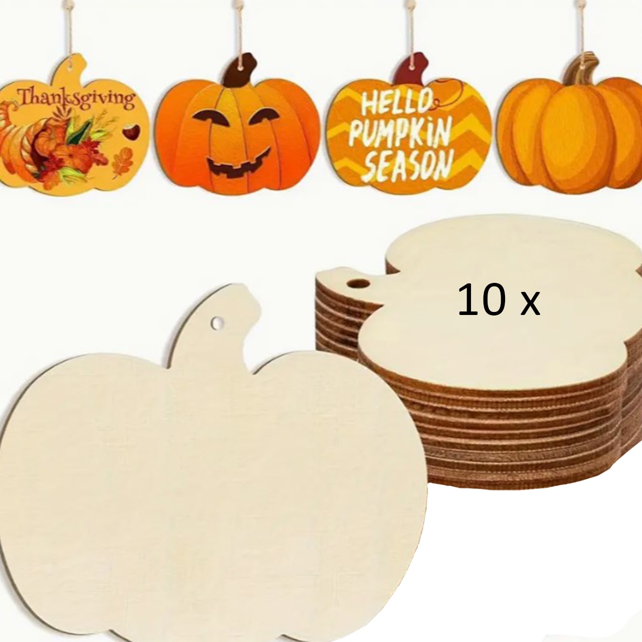 Pumpkins, drewniane płytki w kształcie dyni do stworzenia własnych (10 sztuk) - Image 8